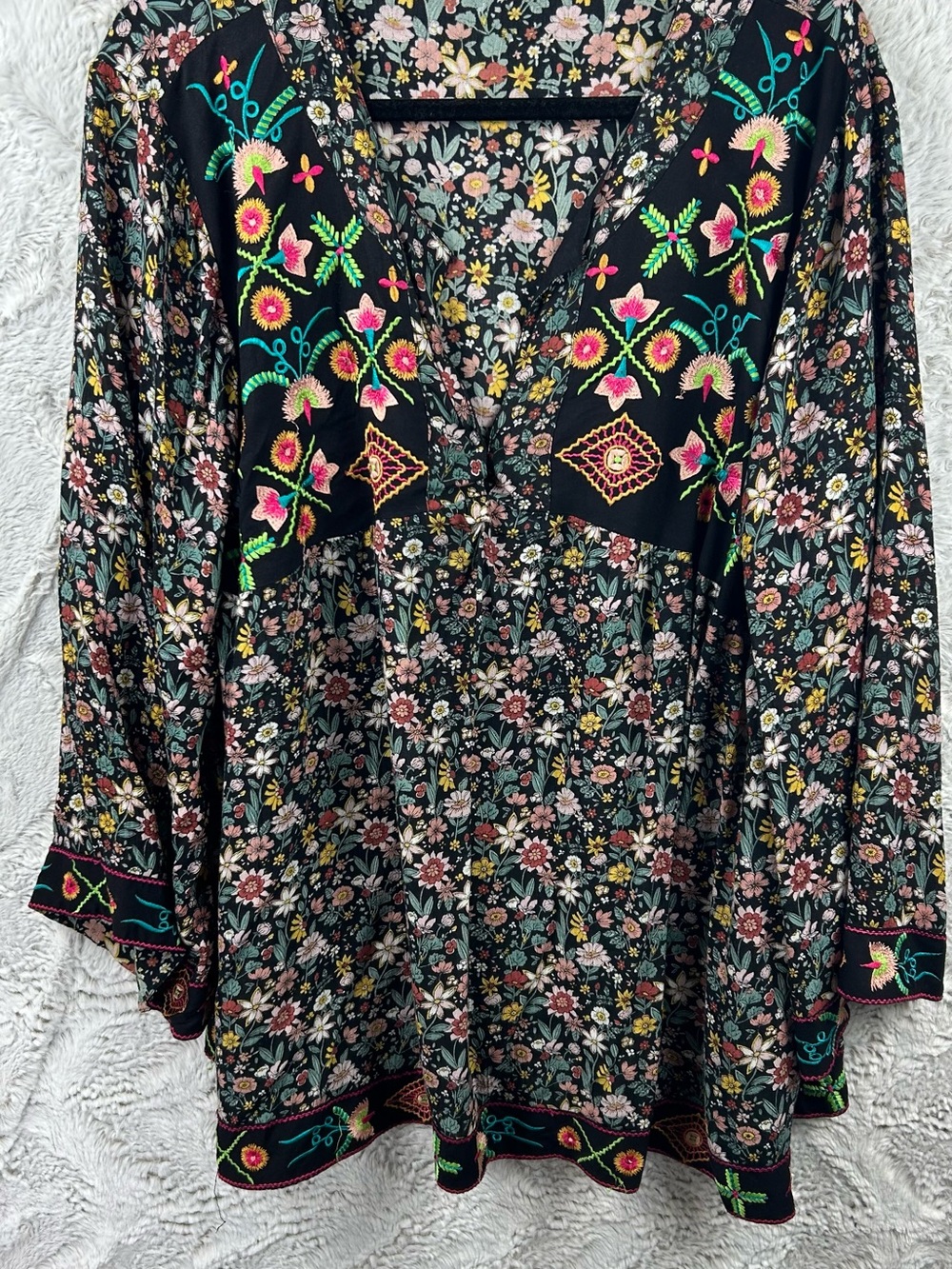Women’s Floral Embroidered Black Blouse